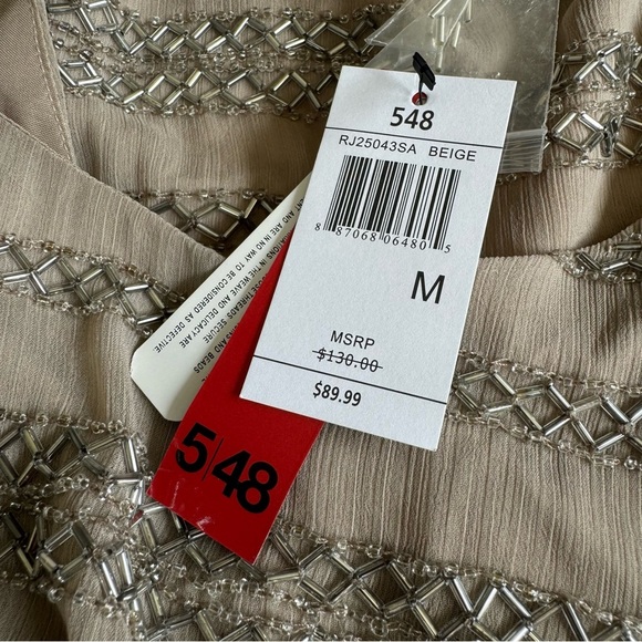 NWT! 5/48 Sequins Chiffon Scoop Neck Dress - Beige and Silver - Picture 11 of 11